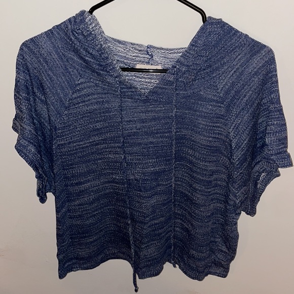 🌹NavyShort-Sleeve/Hooded W/Drawstrings CropTop! - Picture 2 of 8